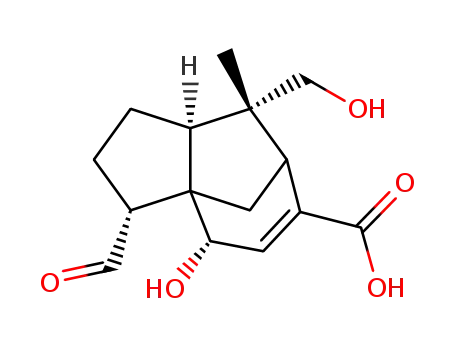 Molecular Structure of 24205-55-8 ((3S)-3-Formyl-2,3,4,7,8,8aβ-hexahydro-4β-hydroxy-8β-(hydroxymethyl)-8-methyl-1H-3aα,7α-methanoazulene-6-carboxylic acid)