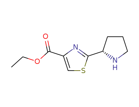 Molecular Structure of 251349-56-1 (ethyl 2-((R)-pyrrolidin-2-yl)thiazole-4-carboxylate hydrochloride)