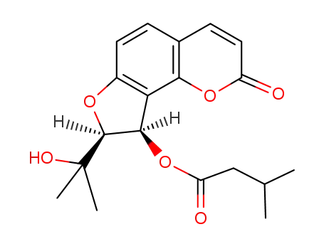 Molecular Structure of 31456-93-6 (3-Methylbutanoic acid (8S,9R)-8,9-dihydro-8-(1-hydroxy-1-methylethyl)-2-oxo-2H-furo[2,3-h]-1-benzopyran-9-yl ester)