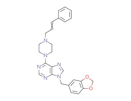 24932-87-4,6-(4-Cinnamyl-1-piperazinyl)-9-[(3,4-methylenebisoxyphenyl)methyl]-9H-purine,9H-Purine,6-(4-cinnamyl-1-piperazinyl)-9-piperonyl- (8CI); 9H-Purine, 9-(1,3-benzodioxol-5-ylmethyl)-6-[4-(3-phenyl-2-propenyl)-1-piperazinyl]-(9CI)