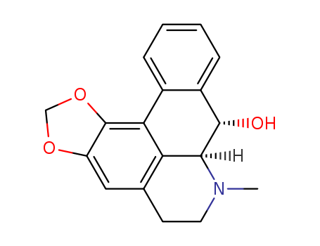 3175-89-1,USHINSUNINE,5H-Benzo[g]-1,3-benzodioxolo[6,5,4-de]quinolin-8-ol,6,7,7a,8-tetrahydro-7-methyl-, (7aS-trans)-; 6ab-Aporphin-7a-ol, 1,2-(methylenedioxy)- (8CI); Ushinsunine (7CI);(-)-Ushinsunine; Micheline A; Ushinsunin