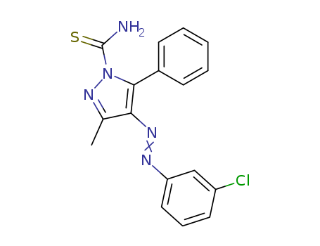 25913-38-6,4-[(E)-(3-chlorophenyl)diazenyl]-3-methyl-5-phenyl-1H-pyrazole-1-carbothioamide,1H-Pyrazole-1-carbothioamide,4-[(3-chlorophenyl)azo]-3-methyl-5-phenyl- (9CI); Pyrazole-1-carboxamide,4-[(m-chlorophenyl)azo]-3-methyl-5-phenylthio- (8CI); NSC 127094