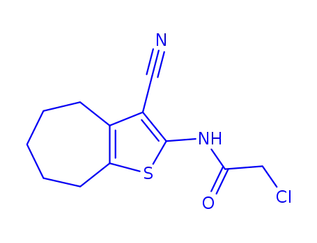 Molecular Structure of 315684-12-9 (2-CHLORO-N-(3-CYANO-5,6,7,8-TETRAHYDRO-4H-CYCLOHEPTA[B]THIOPHEN-2-YL)-ACETAMIDE)