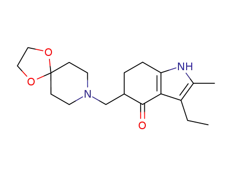 Molecular Structure of 25331-92-4 (5-(1,4-dioxa-8-azaspiro[4.5]dec-8-ylmethyl)-3-ethyl-2-methyl-1,5,6,7-tetrahydro-4H-indol-4-one)