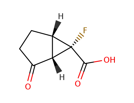 Molecular Structure of 385368-02-5 (Bicyclo[3.1.0]hexane-6-carboxylic acid, 6-fluoro-2-oxo-, (1R,5R,6S)-rel- (9CI))