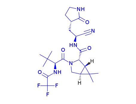 Molecular Structure of 2628280-40-8 ((1R,2S,5S)-N-{(1S)-1-cyano-2-[(3S)-2-oxopyrrolidin-3-yl]ethyl}-6,6-dimethyl-3-[3-methyl-N-(trifluoroacetyl)-L-valyl]-3-azabicyclo[3.1.0]hexane-2-carboxamide)