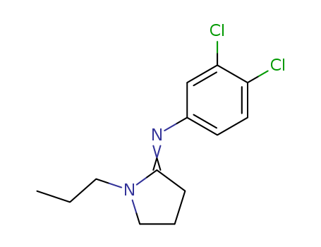 27050-40-4,3,4-dichloro-N-[(2E)-1-propylpyrrolidin-2-ylidene]aniline,Benzenamine,3,4-dichloro-N-[1-propyl-2-pyrrolidinylidene)- (9CI); Pyrrolidine,2-[(3,4-dichlorophenyl)imino]-1-propyl- (8CI)