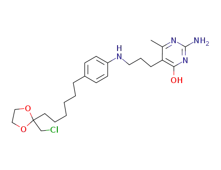 Molecular Structure of 2664-49-5 (2-amino-5-{3-[(4-{6-[2-(chloromethyl)-1,3-dioxolan-2-yl]hexyl}phenyl)amino]propyl}-6-methylpyrimidin-4(1H)-one)