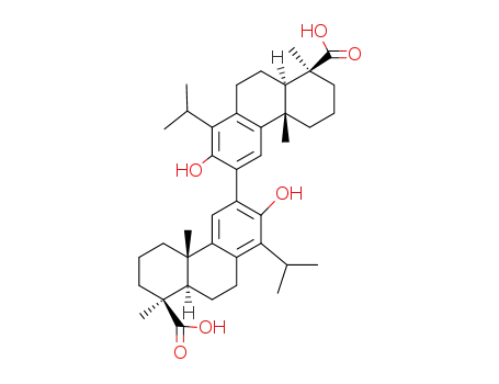 Molecular Structure of 2785-58-2 (4b,4'b,5,5',6,6',7,7',8,8',8a,8'a,9,9',10,10'-Hexadecahydro-2,2'-dihydroxy-4b,4'b,8,8'-tetramethyl-1,1'-bis(1-methylethyl)-3,3'-biphenanthrene-8,8'-dicarboxylic acid)