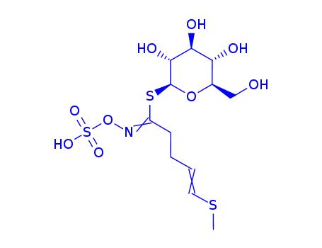 Molecular Structure of 28463-23-2 ([[(E)-5-methylsulfanyl-2-[(2S,3R,4S,5S,6R)-3,4,5-trihydroxy-6-(hydroxymethyl)-2-sulfanyl-tetrahydropyran-2-yl]pent-4-enoyl]amino] hydrogen sulfate)