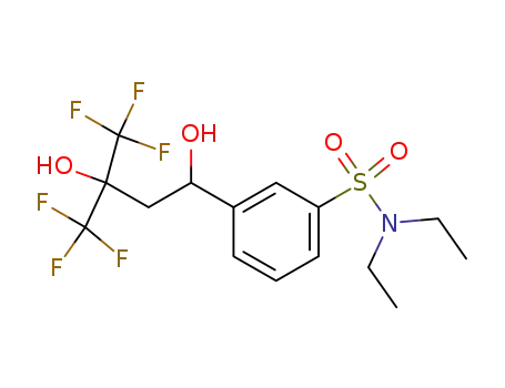Molecular Structure of 34937-82-1 (N,N-diethyl-3-[4,4,4-trifluoro-1,3-dihydroxy-3-(trifluoromethyl)butyl]benzenesulfonamide)