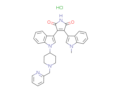 359017-79-1,Unii-kx7K68Z2uh,1H-Pyrrole-2,5-dione,3-(1-methyl-1H-indol-3-yl)-4-[1-[1-(2-pyridinylmethyl)-4-piperidinyl]-1H-indol-3-yl]-,monohydrochloride (9CI);Enzastaurin hydrochloride;3-(1-methylindol-3-yl)-4-[1-[1-(pyridin-2-ylmethyl)piperidin-4-yl]indol-3-yl]pyrrole-2,5-dione hydrochloride;3-(1-methyl-1H-indol-3-yl)-4-{1-[1-(pyridin-2-ylmethyl)piperidin-4-yl]-1H-indol-3-yl}-1H-pyrrole-2,5-dione hydrochloride (1:1);