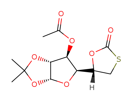 Molecular Structure of 32953-62-1 (2,2-dimethyl-5-(2-oxo-1,3-oxathiolan-5-yl)tetrahydrofuro[2,3-d][1,3]dioxol-6-yl acetate (non-preferred name))
