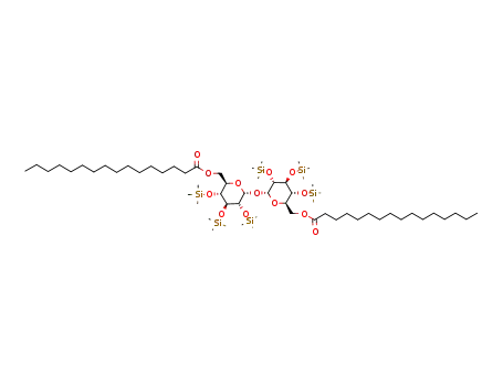 Molecular Structure of 138552-19-9 (Hexadecanoic acid (2R,3R,4S,5R,6R)-6-((2R,3R,4S,5R,6R)-6-hexadecanoyloxymethyl-3,4,5-tris-trimethylsilanyloxy-tetrahydro-pyran-2-yloxy)-3,4,5-tris-trimethylsilanyloxy-tetrahydro-pyran-2-ylmethyl ester)