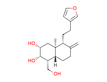 Molecular Structure of 165689-33-8 (2,3-Naphthalenediol,5-[2-(3-furanyl)ethyl]decahydro-1-(hydroxymethyl)-4a-methyl-6-methylene-,(1R,2S,3R,4aR,5R,8aR)-)