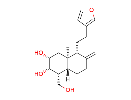 Molecular Structure of 165689-33-8 (2,3-Naphthalenediol,5-[2-(3-furanyl)ethyl]decahydro-1-(hydroxymethyl)-4a-methyl-6-methylene-,(1R,2S,3R,4aR,5R,8aR)-)