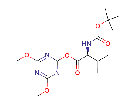 Molecular Structure of 345911-01-5 (2-<i>tert</i>-butoxycarbonylamino-3-methyl-butyric acid 4,6-dimethoxy-[1,3,5]triazin-2-yl ester)