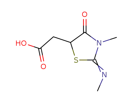 Molecular Structure of 41306-29-0 (2-[3-METHYL-2-(METHYLIMINO)-4-OXO-1,3-THIAZOLAN-5-YL]ACETIC ACID)