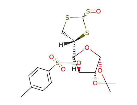 Molecular Structure of 4239-69-4 (2,2-dimethyl-5-(2-sulfinyl-1,3-dithiolan-4-yl)tetrahydrofuro[2,3-d][1,3]dioxol-6-yl 4-methylbenzenesulfonate (non-preferred name))