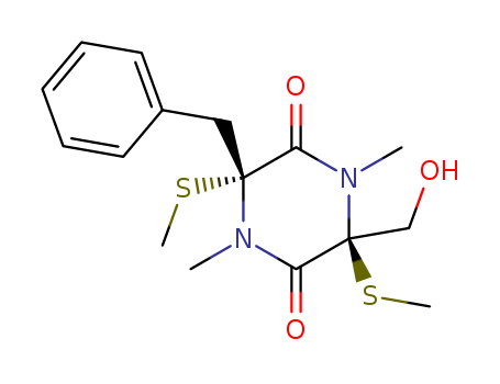 52080-06-5,GLIOVICTIN,2,5-Piperazinedione,3-(hydroxymethyl)-1,4-dimethyl-3,6-bis(methylthio)-6-(phenylmethyl)-,(3R-cis)-; Gliovictin; Gliovictine