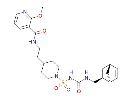 51876-98-3,Gliamilide,3-Pyridinecarboxamide,N-[2-[1-[[[[(bicyclo[2.2.1]hept-5-en-2-ylmethyl)amino]carbonyl]amino]sulfonyl]-4-piperidinyl]ethyl]-2-methoxy-,endo-; CP 27634; Gliamilide