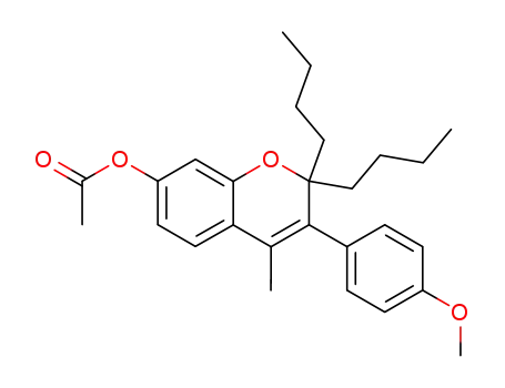 Molecular Structure of 5188-50-1 ([2,2-dibutyl-3-(4-methoxyphenyl)-4-methyl-chromen-7-yl] acetate)