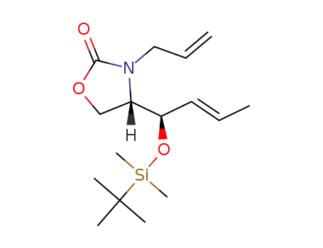 Molecular Structure of 1278522-12-5 ((S)-3-allyl-4-[(R,E)-1-(t-butyldimethylsilyloxy)but-2-enyl]oxazolidin-2-one)
