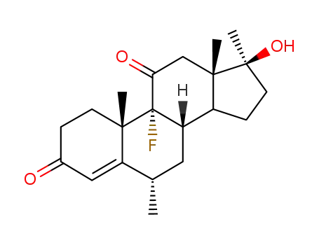 Molecular Structure of 3801-35-2 ((6alpha,17beta)-9-fluoro-17-hydroxy-6,17-dimethylandrost-4-ene-3,11-dione)
