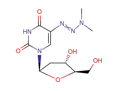 Molecular Structure of 38099-12-6 (1-(2-deoxypentofuranosyl)-5-[(1E)-3,3-dimethyltriaz-1-en-1-yl]pyrimidine-2,4(1H,3H)-dione)