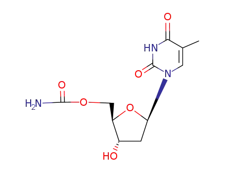 Molecular Structure of 5856-57-5 (1-(5-O-carbamoyl-2-deoxypentofuranosyl)-5-methylpyrimidine-2,4(1H,3H)-dione)