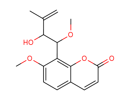 Molecular Structure of 147731-94-0 (2H-1-Benzopyran-2-one,8-(2-hydroxy-1-methoxy-3-methyl-3-butenyl)-7-methoxy- (9CI))