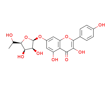 Molecular Structure of 58769-29-2 (3,5-dihydroxy-2-(4-hydroxyphenyl)-4-oxo-4H-chromen-7-yl (4xi)-6-deoxy-L-lyxo-hexofuranoside)