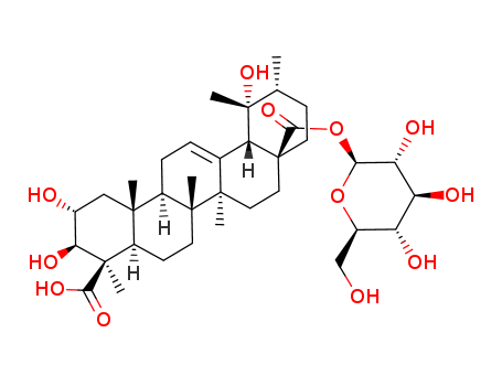 Molecular Structure of 109750-36-9 (Urs-12-ene-23,28-dioicacid, 2,3,19-trihydroxy-, 28-b-D-glucopyranosyl ester, (2a,3b,4b)-)