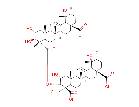 Molecular Structure of 132302-48-8 (Urs-12-ene-23,28-dioicacid, 3-[[(2a,3b,4a)-17-carboxy-2,3,19-trihydroxy-23-oxo-28-norurs-12-en-23-yl]oxy]-2,19,24-trihydroxy-,(2a,3a,4b)- (9CI))