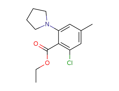 Molecular Structure of 59686-39-4 (ETHYL 2-CHLORO-4-METHYL-6-TETRAHYDRO-1H-PYRROL-1-YLBENZOATE)