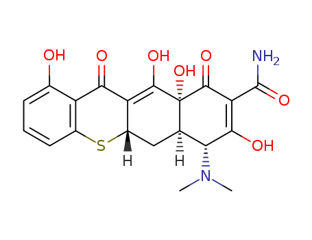 59753-24-1,thiacycline,10H-Benzo[b]thioxanthene-9-carboxamide,7-(dimethylamino)-5a,6,6a,7,10a,12-hexahydro-1,8,10a,11-tetrahydroxy-10,12-dioxo-,[5aS-(5aa,6aa,7a,10aa)]-; 6-Thiatetracycline; EMD33330; Thiacycline