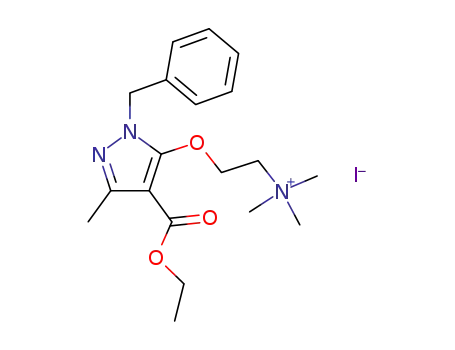 Molecular Structure of 19477-45-3 (2-{[1-benzyl-4-(ethoxycarbonyl)-3-methyl-1H-pyrazol-5-yl]oxy}-N,N,N-trimethylethanaminium iodide)