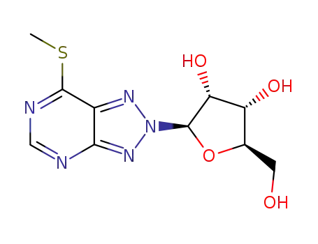 Molecular Structure of 61038-42-4 (7-(methylsulfanyl)-2-pentofuranosyl-2H-[1,2,3]triazolo[4,5-d]pyrimidine)