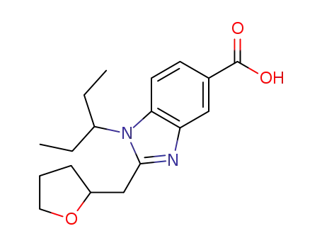 Molecular Structure of 1586791-17-4 (1-(1-ethyl-propyl)-2-(tetrahydro-furan-2-ylmethyl)-1H-benzoimidazole-5-carboxylic acid)