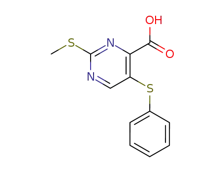 Molecular Structure of 61727-07-9 (2-methylsulfanyl-5-phenylsulfanyl-pyrimidine-4-carboxylic acid)