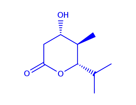 Molecular Structure of 518348-13-5 (2H-Pyran-2-one,tetrahydro-4-hydroxy-5-methyl-6-(1-methylethyl)-,(4R,5S,6R)-rel-(9CI))