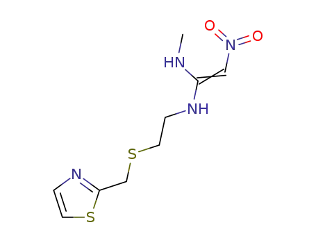 Molecular Structure of 55485-04-6 (N-Methyl-N'-[2-[[(thiazol-2-yl)methyl]thio]ethyl]-2-nitro-1,1-ethenediamine)