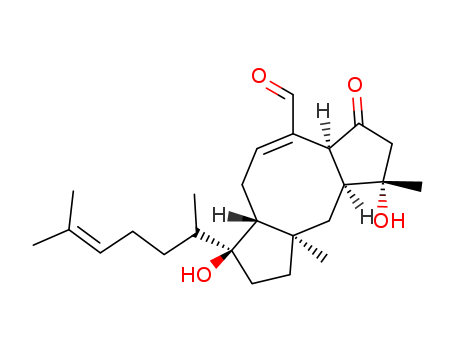 Molecular Structure of 19184-64-6 (Dicyclopenta[a,d]cyclooctene-4-carboxaldehyde,7-[(1S)-1,5-dimethyl-4-hexen-1-yl]-1,2,3,3a,6,6a,7,8,9,9a,10,10a-dodecahydro-1,7-dihydroxy-1,9a-dimethyl-3-oxo-,(1R,3aR,6aR,7S,9aR,10aS)-)