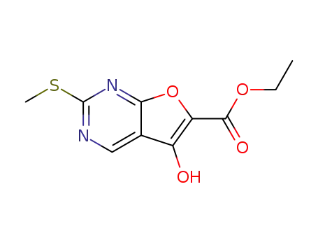 Molecular Structure of 62094-70-6 (5-Hydroxy-2-methylsulfanyl-furo[2,3-d]pyrimidine-6-carboxylic acid ethyl ester)