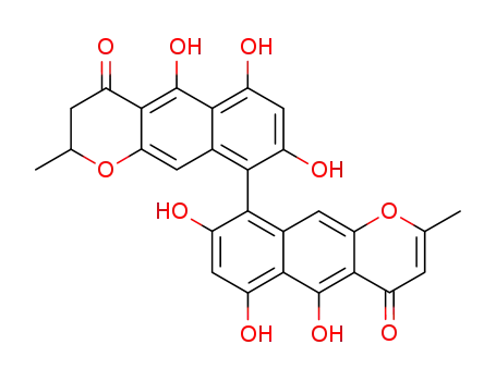 Molecular Structure of 112965-19-2 ([9,9'-Bi-4H-naphtho[2,3-b]pyran]-4,4'-dione,2,3-dihydro-5,5',6,6',8,8'-hexahydroxy-2,2'-dimethyl-, (9R)- (9CI))