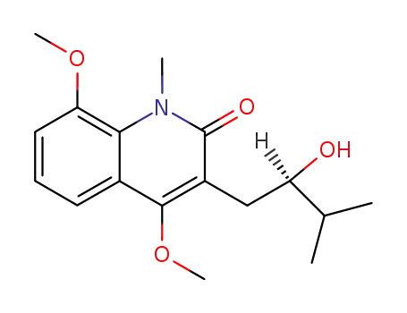 Molecular Structure of 83-58-9 (3-[(2R)-2-hydroxy-3-methyl-butyl]-4,8-dimethoxy-1-methyl-quinolin-2-on e)