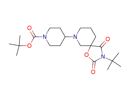 Molecular Structure of 923011-11-4 (tert-butyl 4-(3-tert-butyl-2,4-dioxo-1-oxa-3,7-diazaspiro[4.5]dec-7-yl)piperidine-1-carboxylate)