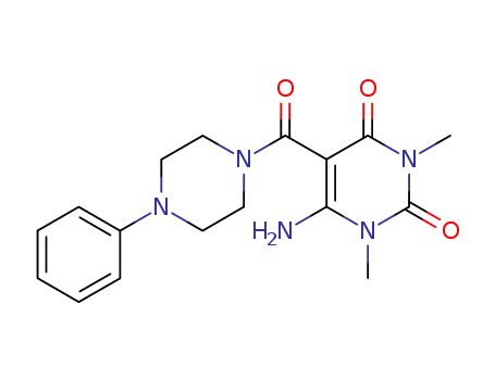 64467-35-2,6-amino-1,3-dimethyl-5-[(4-phenylpiperazin-1-yl)carbonyl]pyrimidine-2,4(1H,3H)-dione,Piperazine,1-[(6-amino-1,2,3,4-tetrahydro-1,3-dimethyl-2,4-dioxo-5-pyrimidinyl)carbonyl]-4-phenyl-(9CI); NSC 279252