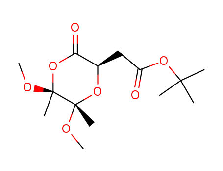 Molecular Structure of 371160-97-3 (1,4-Dioxane-2-acetic acid, 5,6-dimethoxy-5,6-dimethyl-3-oxo-,
1,1-dimethylethyl ester, (2R,5S,6S)-)