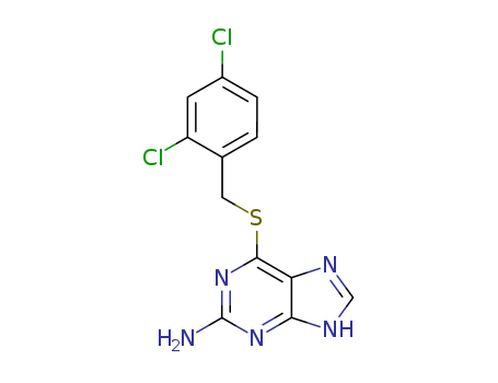 6950-19-2,6-[(2,4-dichlorobenzyl)sulfanyl]-5H-purin-2-amine,1H-Purin-2-amine,6-[[(2,4-dichlorophenyl)methyl]thio]- (9CI); Purine,2-amino-6-(2,4-dichlorobenzylthio)- (6CI); NSC 36825